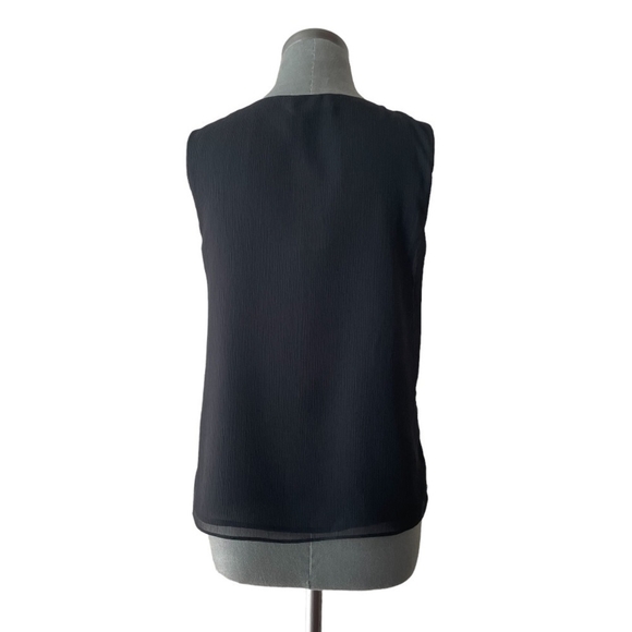 Black Sheer Tank Blouse DANA BUCHMAN Sleeveless T- Shirt Chain Detail Collar Top - Picture 5 of 6
